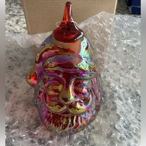 Glass Eye Studio Vintage Santa Ornament, Translucent Iridescent Red Limited
